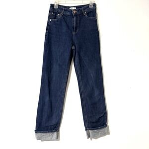 OAT‎ New York Dark Wash Denim High Rise Jeans Women's 4/27 Cuffed Hem Straight